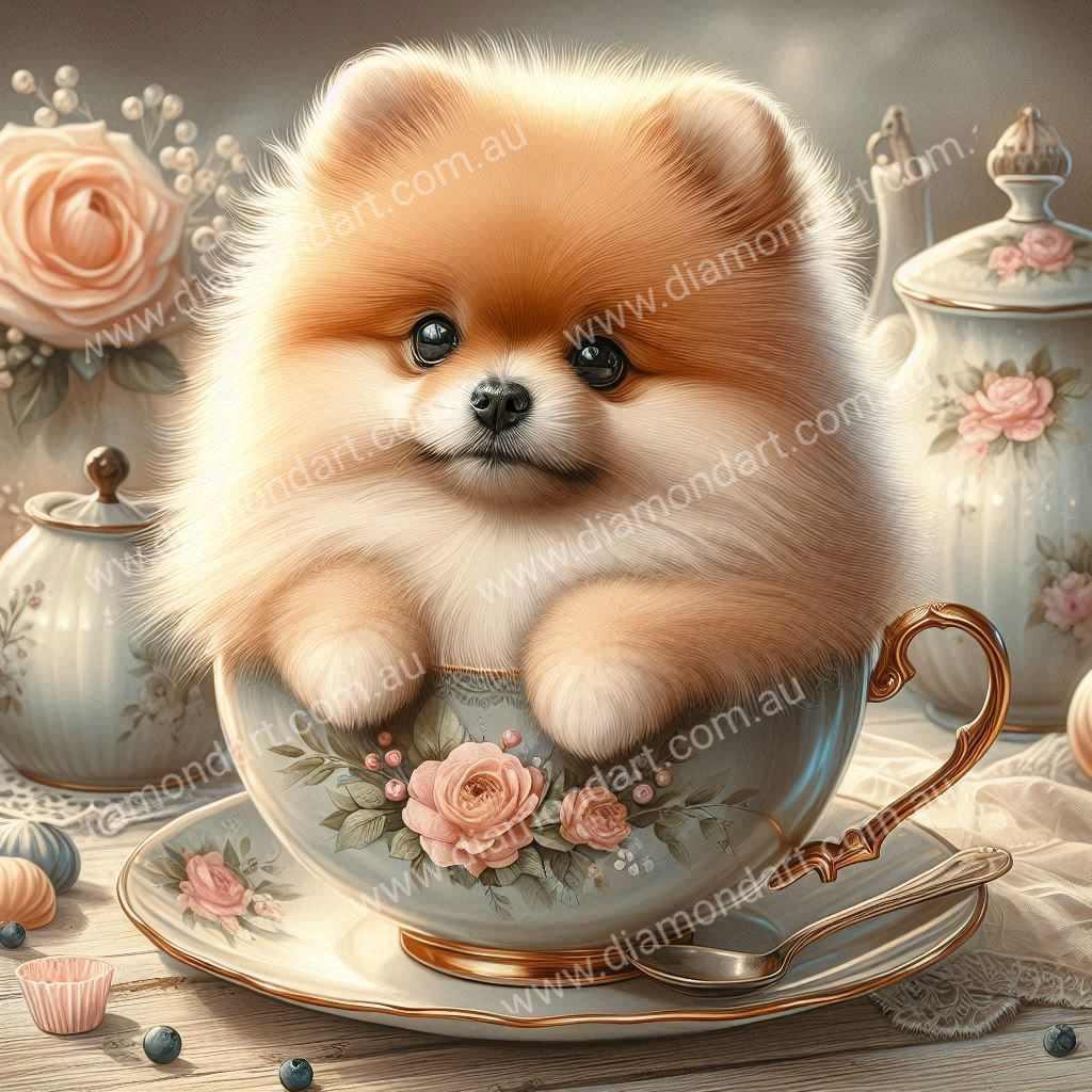 Pomeranian Tea Cup Diamond Art Dezigns