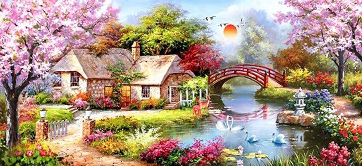 Cottage Swans - Full Drill 5D DIY Diamond Painting Kits - Diamond Art Dezigns