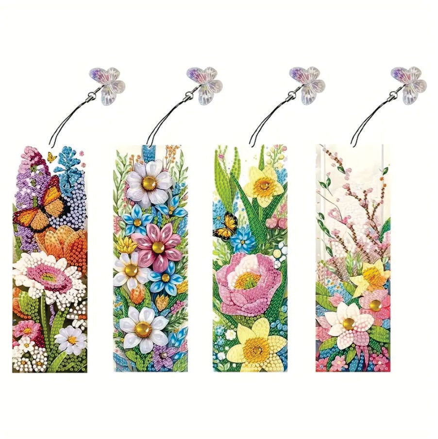 Bookmark x 4 Flowers Butterfly