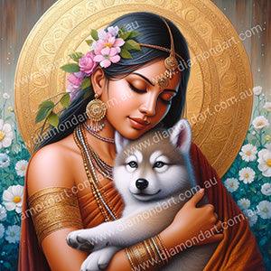 Indian Woman with Wolf Cub - Full Drill 5D DIY Diamond Painting Kits - Diamond Art Dezigns