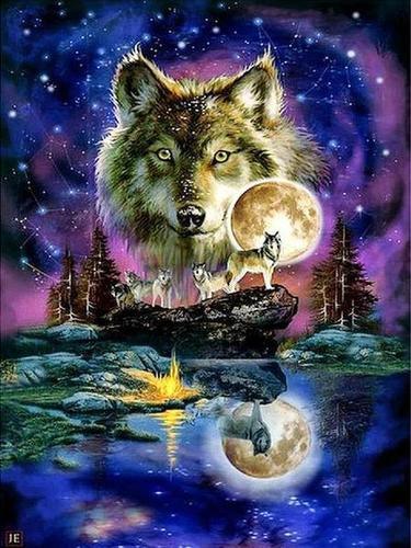 Wolf Moon Purple - 50x40 - Diamond Art Dezigns