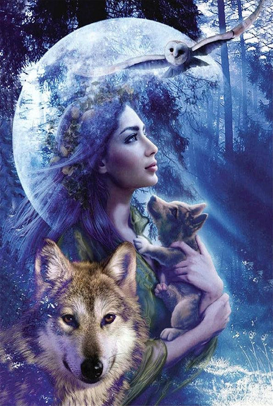 Wolf Owl Lady - 50x40 - Diamond Art Dezigns